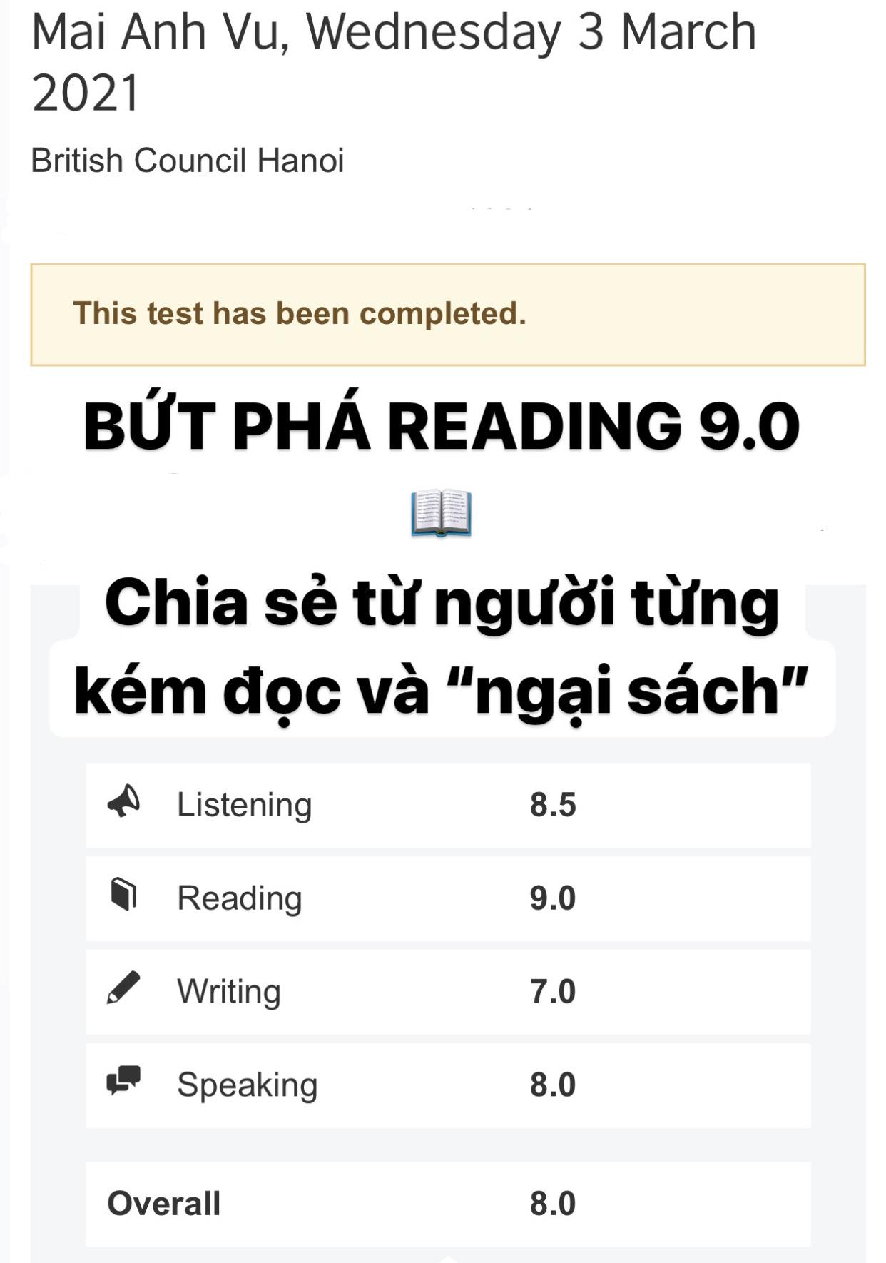 Bứt phá 9.0 Reading – Chia sẻ từ người từng kém đọc và “ngại sách”
